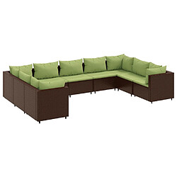 vidaXL Salon de jardin avec coussins 9 pcs marron résine tressée