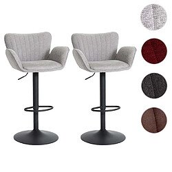 Mendler Lot de 2 tabourets de bar HWC-M67, chaise de bar, avec accoudoirs repose-pieds pivotant tissu/textile fer ~ gris clair pied noir 