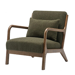 Moloo ZACK - Fauteuil lounge avec coussin Bouclette Army et bois teinté noyer