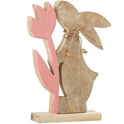 JOLIPA Figurine Lapin et tulipe en bois de rose