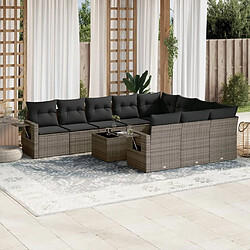 vidaXL Salon de jardin 11 pcs avec coussins gris résine tressée 