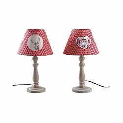 Aubry Gaspard Lampe à poser en bois et coton rouge (Lot de 2). Lampe à poser en bois et coton rouge (Lot de 2)