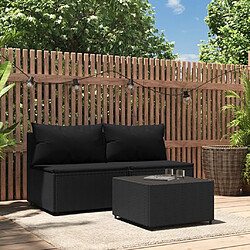 vidaXL Salon de jardin 3 pcs avec coussins Noir Résine tressée 