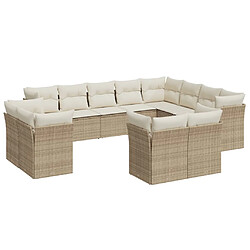 vidaXL Salon de jardin avec coussins 12 pcs beige résine tressée