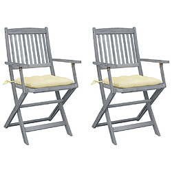 Maison Chic Lot de 2 Chaises pliables d'extérieur avec coussins | Chaises de jardin | Fauteuil Relax Bois d'acacia -GKD65370