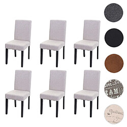 Mendler Lot de 6 chaises de salle à manger Chaise de cuisine Littau ~ textile, crème-beige, pieds foncés