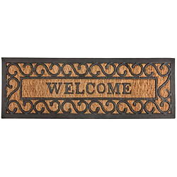 L'Héritier Du Temps Tapis Gratte Pieds de Forme Rectangulaire ou Paillasson Motifs Volutes Inscription Welcome en Coco et Caoutchouc 1x25x75cm