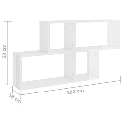 vidaXL Étagère murale Blanc brillant 100x18x53 cm Bois d’ingénierie pas cher