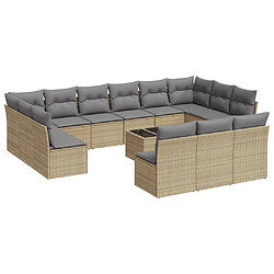 vidaXL Salon de jardin avec coussins 14 pcs beige résine tressée