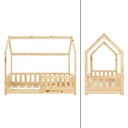 ML-Design Lit d'enfant nature en bois avec barrière cadre de sommier à lattes 140x70cm