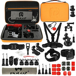 Wewoo Kit d'accessoire Orange pour 45 en 1 Gopro HERO6 / 5/5 Session / 4 Session / 4/3 + / 3/2/1, Xiaomi et autres caméras d'action Accessoires Ultimate Combo Kits avec EVA Case sangle de poitrine + ventouse + bras pivotant à 3 voies + J-crochet boucle + dragon 