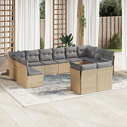 vidaXL Salon de jardin avec coussins 12 pcs beige résine tressée