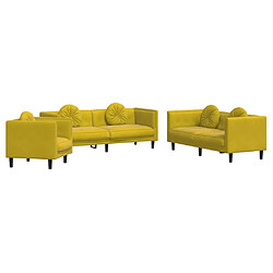 vidaXL Ensemble de canapés 3 pcs avec coussins jaune velours