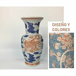 Vase DKD Home Decor Porcelaine Bleu Orange Oriental (24 x 24 x 46 cm)