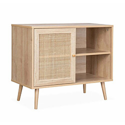 Meuble de rangement en cannage 2 niches 1 porte pieds scandinaves 80 x 39 x 66 cm+Urban Living Meuble de rangement en cannage 2 niches 1 porte pieds scandinaves 80 x 39 x 66 cm+Bois