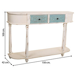 Pegane Meuble console, table console en bois sculpté coloris blanc ,bleu - Longueur 150 x Profondeur 42 x Hauteur 100 cm