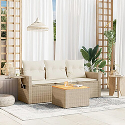 vidaXL Salon de jardin avec coussins 4 pcs beige résine tressée 