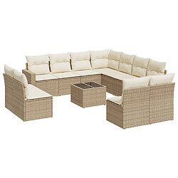 vidaXL Salon de jardin avec coussins 12 pcs beige résine tressée