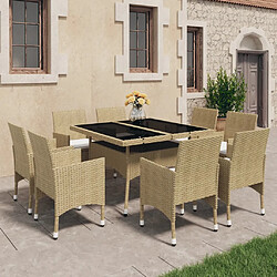 vidaXL Ensemble à manger de jardin 9 pcs Résine tressée et verre Beige