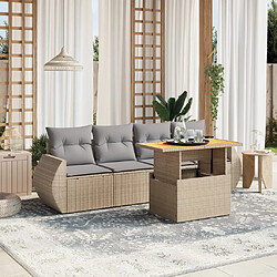 vidaXL Salon de jardin avec coussins 5 pcs beige résine tressée 