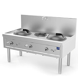 Plan de Cuisson Wok à Gaz Avec 2 Brûleurs 27,5 Kw + 1 Brûleur Soupe 9,2 Kw, 1 robinet de Pour L'Eau - Mastro