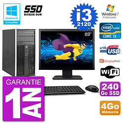 PC HP 6300 MT Ecran 22" Core i3-2120 RAM 4Go SSD 240Go Graveur DVD Wifi W7 · Occasion 