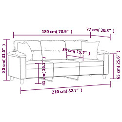 vidaXL Canapé 3 places avec oreillers noir 180 cm tissu microfibre pas cher