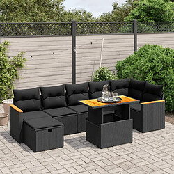 vidaXL Salon de jardin 8 pcs avec coussins noir résine tressée