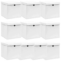 Maison Chic Ensemble de 10 Boîtes de rangement,Boîtes de stockage avec couvercle Blanc 32x32x32cm Tissu -MN130527