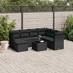 vidaXL Salon de jardin 8 pcs avec coussins noir résine tressée