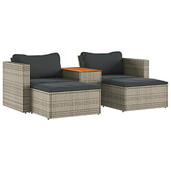 vidaXL Salon de jardin 5 pcs avec coussins gris résine tressée acacia