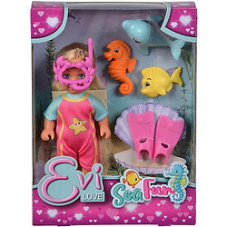 Simba Evi Love Sea Fun Poupée en Combinaison de plongée avec Palmes et Lunettes de plongée en Forme de Crabe avec Amis de la mer 12 cm à partir de 3 Ans