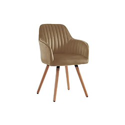 Avis Vente-Unique Chaise avec accoudoirs en velours et métal effet bois - Beige - ELEANA