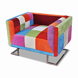 Acheter Helloshop26 Fauteuil chaise siège lounge design club sofa salon cube avec de patchwork chrome tissu 1102040/3