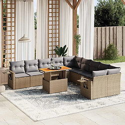 vidaXL Salon de jardin 11 pcs avec coussins beige résine tressée 