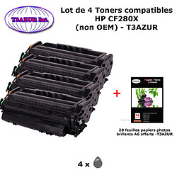 4 Toners génériques HP CF280X ,HP 80X pour HP LaserJet Pro 400 M401, M425+20f papiers photos A6 -T3AZUR 