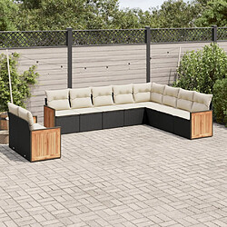 vidaXL Salon de jardin 10 pcs avec coussins noir résine tressée