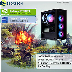 Sedatech PC Gamer • Intel i9-11900KF • RTX3070 • 16Go RAM • 1To SSD M.2 • 2To HDD • sans OS