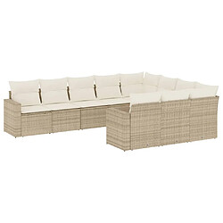 Maison Chic Salon de jardin avec coussins 10 pcs | Ensemble de Table et chaises | Mobilier d'Extérieur beige résine tressée -GKD70253