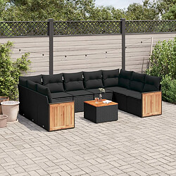 vidaXL Salon de jardin 10 pcs avec coussins noir résine tressée 