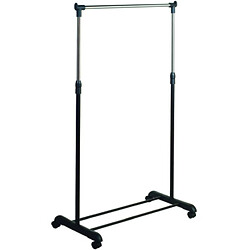 MSV Portant à vêtements à roulettes en Inox 101-170cm Noir - Hauteur ajustable