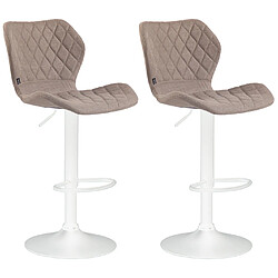 Decoshop26 Lot de 2 tabourets de bar avec coutures décoratives en forme de losanges en tissu taupe et métal blanc 10_0004123 