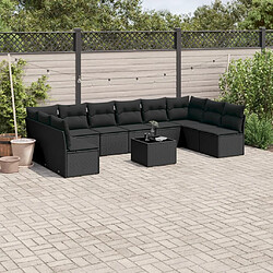 vidaXL Salon de jardin 11 pcs avec coussins noir résine tressée 