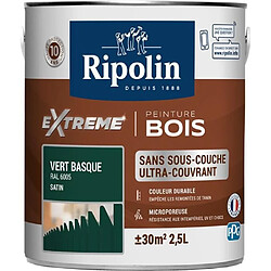 RIPOLIN Peinture pour pour Bois Interieur + Exterieur - Vert Basque Ral 6005 Satin, 2,5L