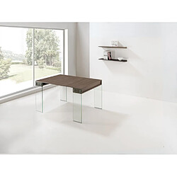 Inside 75 Table console extensible 45 à 225 cm STEF 8 couverts piétement verre clair plateau noyer pas cher