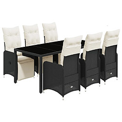 vidaXL Ensemble de bistro de jardin 7 pcs coussins noir poly rotin