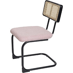 Decoshop26 Lot de 2 chaises de salle à manger cuisine en bois rotin métal tissu/textile rose bouclé CDS04494