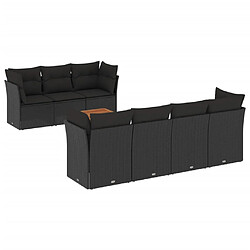 vidaXL Salon de jardin 8 pcs avec coussins noir résine tressée