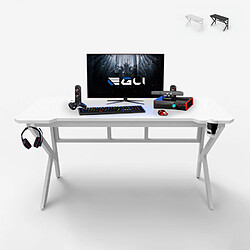 EGLI Bureau de jeu ergonomique en carbone avec porte gobelet 160x60cm Sportbot 160 | Couleur: Blanc 