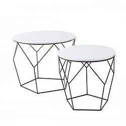 Inside 75 Lot de 2 tables d'appoint HAMBOURG plateaux blancs piètement filaire noir 